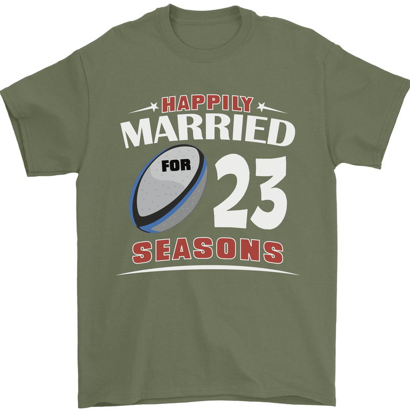 23 Year Wedding Anniversary 23rd Rugby Mens T-Shirt 100% Cotton Military Green