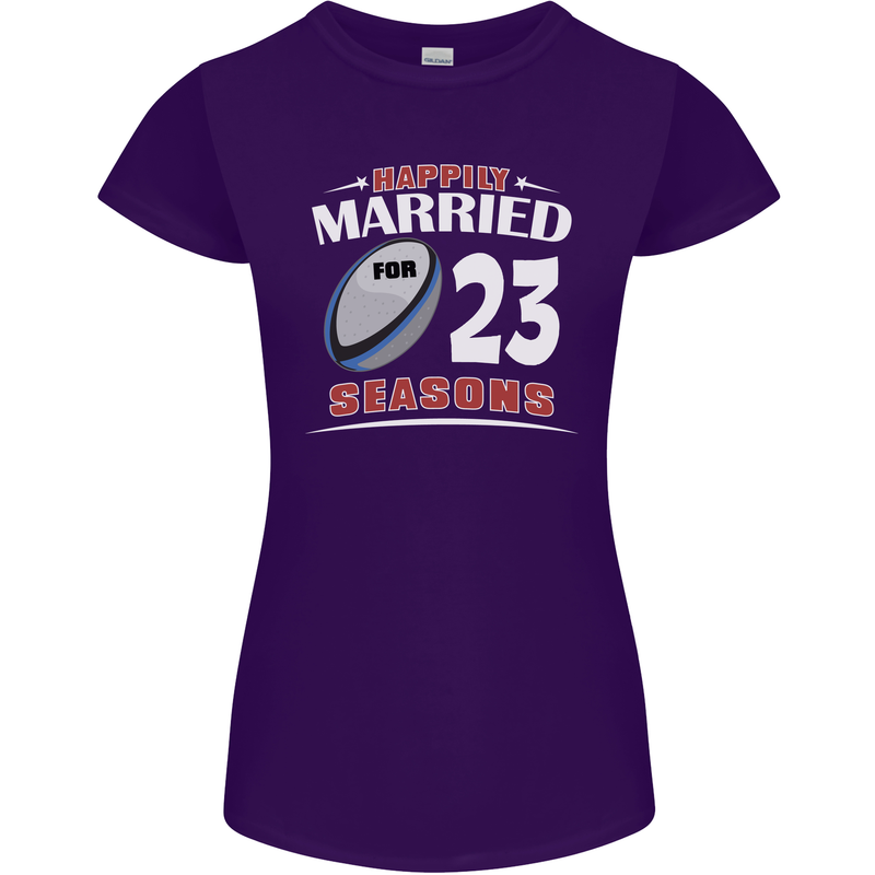 23 Year Wedding Anniversary 23rd Rugby Womens Petite Cut T-Shirt Purple