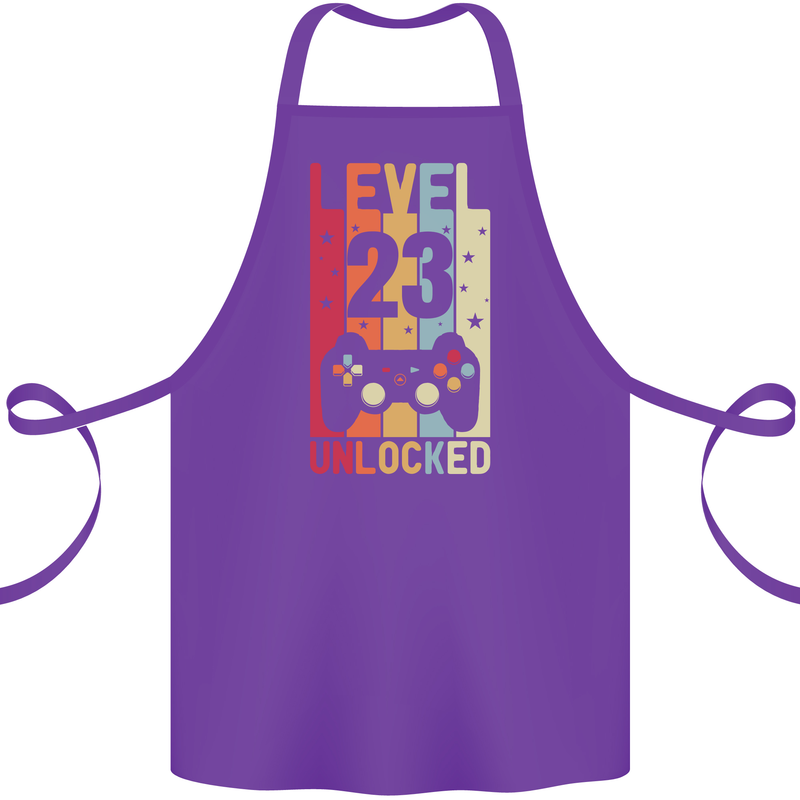 23rd Birthday 23 Year Old Level Up Gamming Cotton Apron 100% Organic Purple