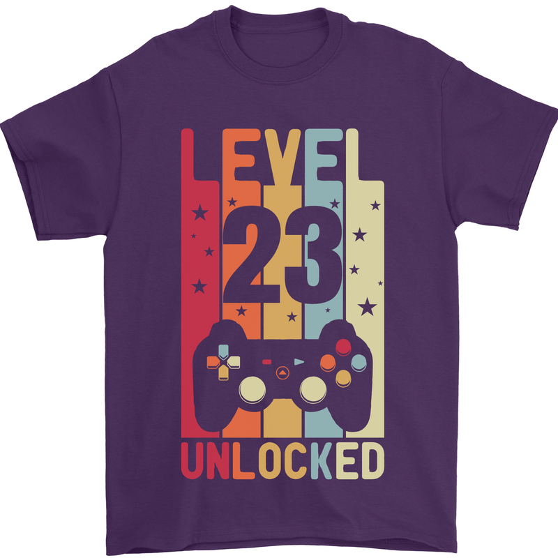 23rd Birthday 23 Year Old Level Up Gamming Mens T-Shirt 100% Cotton Purple