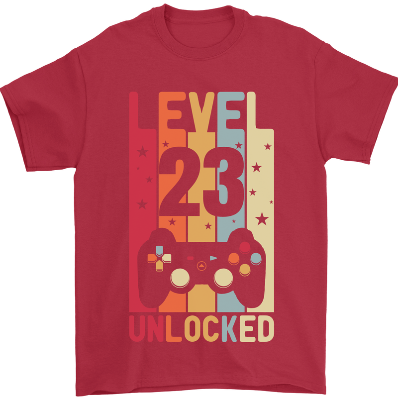 23rd Birthday 23 Year Old Level Up Gamming Mens T-Shirt 100% Cotton Red