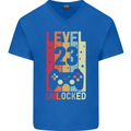 23rd Birthday 23 Year Old Level Up Gamming Mens V-Neck Cotton T-Shirt Royal Blue