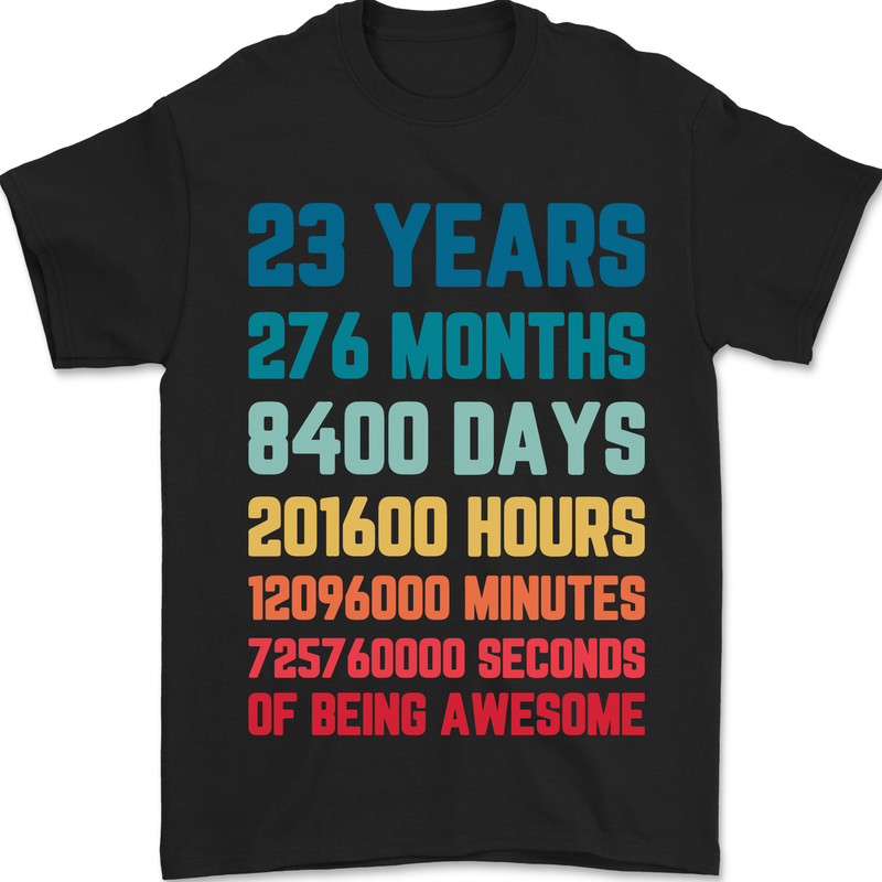 23rd Birthday 23 Year Old Mens T-Shirt 100% Cotton Black