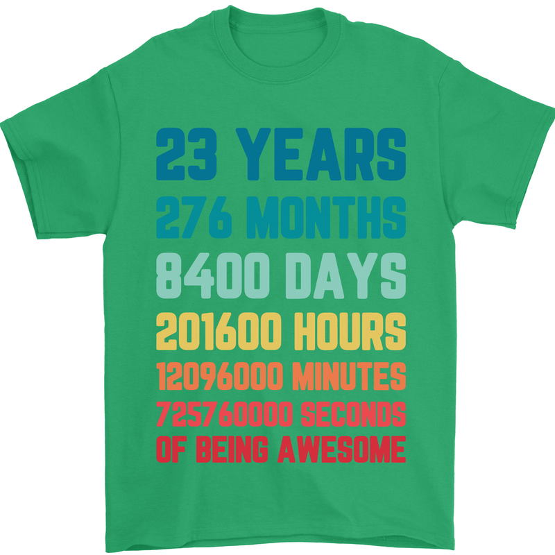 23rd Birthday 23 Year Old Mens T-Shirt 100% Cotton Irish Green