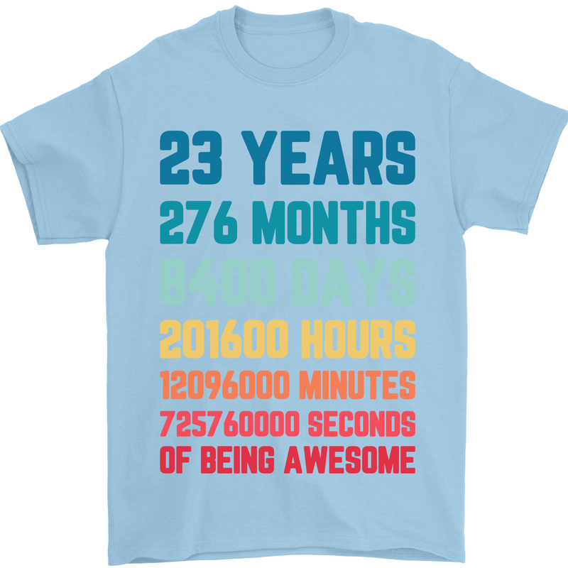 23rd Birthday 23 Year Old Mens T-Shirt 100% Cotton Light Blue