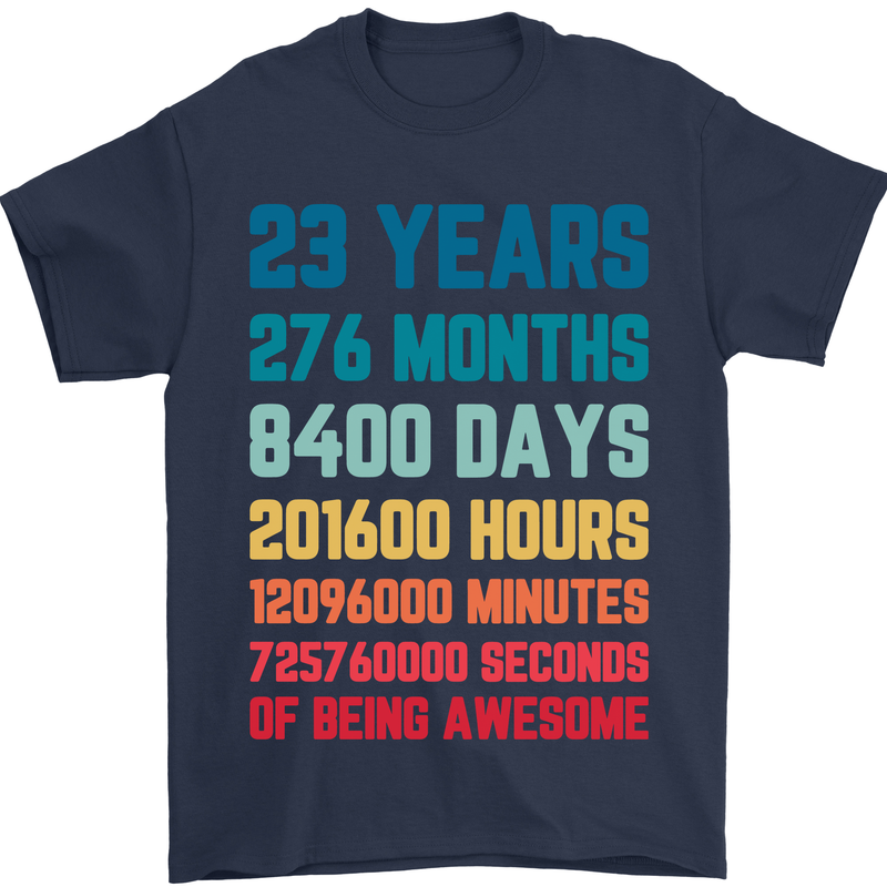 23rd Birthday 23 Year Old Mens T-Shirt 100% Cotton Navy Blue