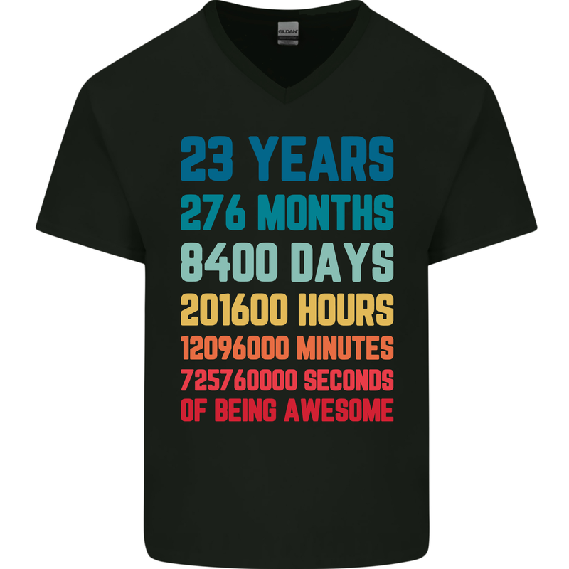23rd Birthday 23 Year Old Mens V-Neck Cotton T-Shirt Black