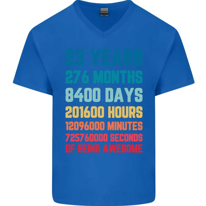 23rd Birthday 23 Year Old Mens V-Neck Cotton T-Shirt Royal Blue
