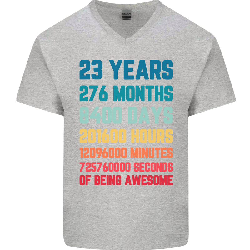 23rd Birthday 23 Year Old Mens V-Neck Cotton T-Shirt Sports Grey