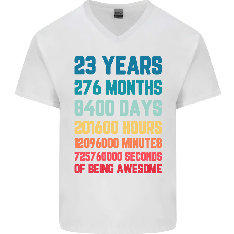 23rd Birthday 23 Year Old Mens V-Neck Cotton T-Shirt White