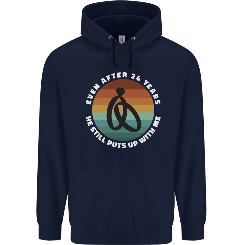 24 Year Wedding Anniversary 24th Marriage Mens 80% Cotton Hoodie Navy Blue