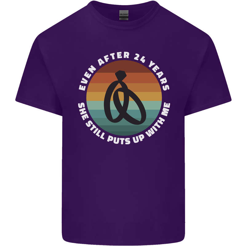 24 Year Wedding Anniversary 24th Marriage Mens Cotton T-Shirt Tee Top Purple