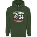 24 Year Wedding Anniversary 24th Rugby Mens 80% Cotton Hoodie Forest Green