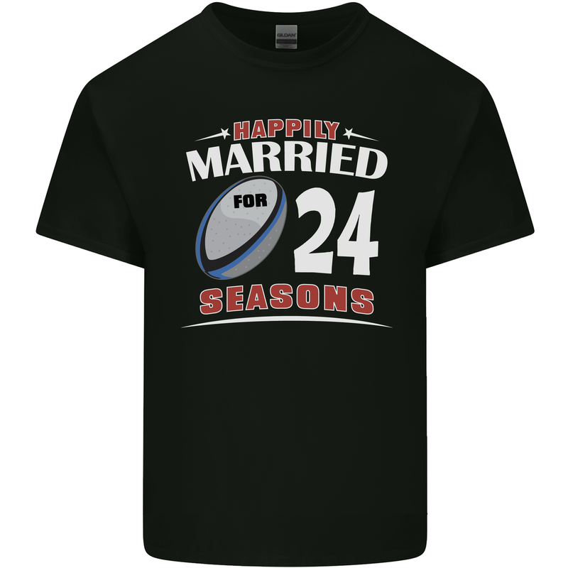 24 Year Wedding Anniversary 24th Rugby Mens Cotton T-Shirt Tee Top Black