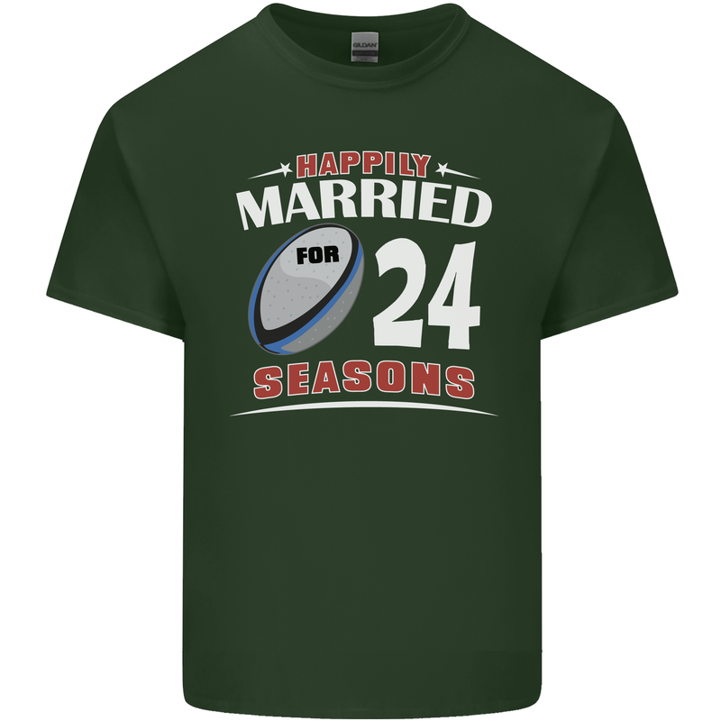 24 Year Wedding Anniversary 24th Rugby Mens Cotton T-Shirt Tee Top Forest Green