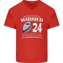 24 Year Wedding Anniversary 24th Rugby Mens V-Neck Cotton T-Shirt Red