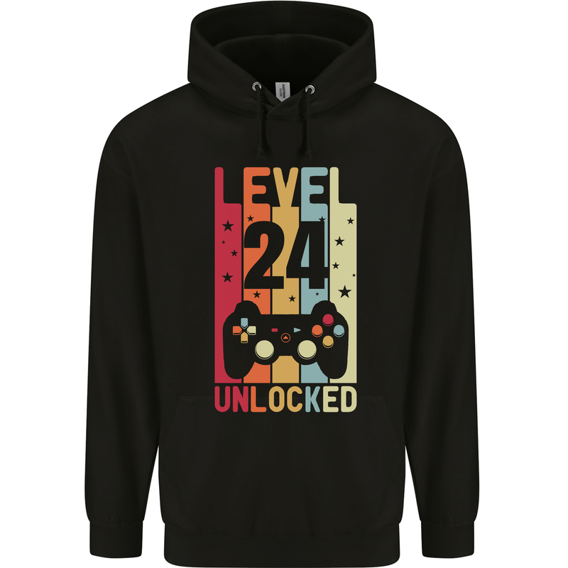 24th Birthday 24 Year Old Level Up Gamming Mens 80% Cotton Hoodie Black