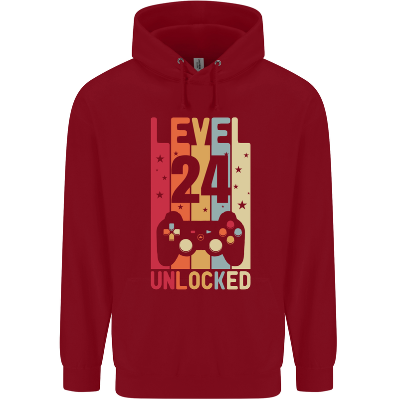 24th Birthday 24 Year Old Level Up Gamming Mens 80% Cotton Hoodie Red