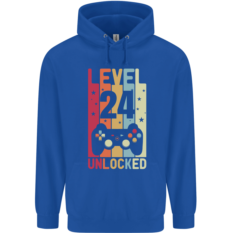 24th Birthday 24 Year Old Level Up Gamming Mens 80% Cotton Hoodie Royal Blue