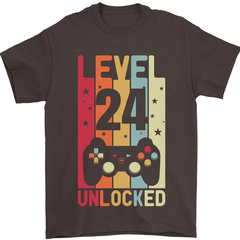 24th Birthday 24 Year Old Level Up Gamming Mens T-Shirt 100% Cotton Dark Chocolate