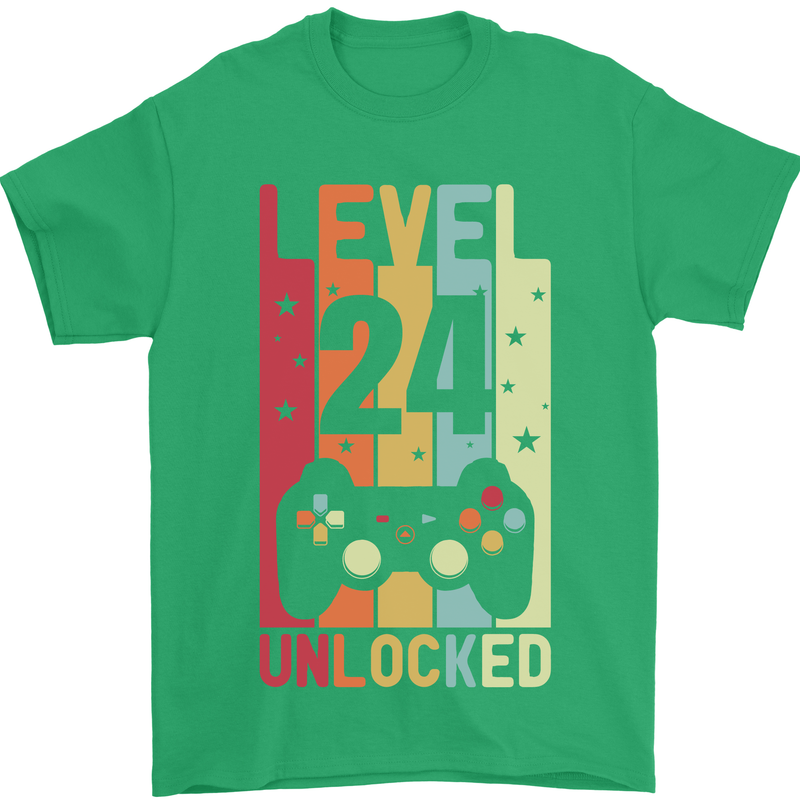 24th Birthday 24 Year Old Level Up Gamming Mens T-Shirt 100% Cotton Irish Green