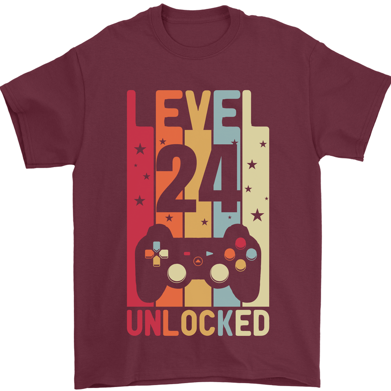 24th Birthday 24 Year Old Level Up Gamming Mens T-Shirt 100% Cotton Maroon