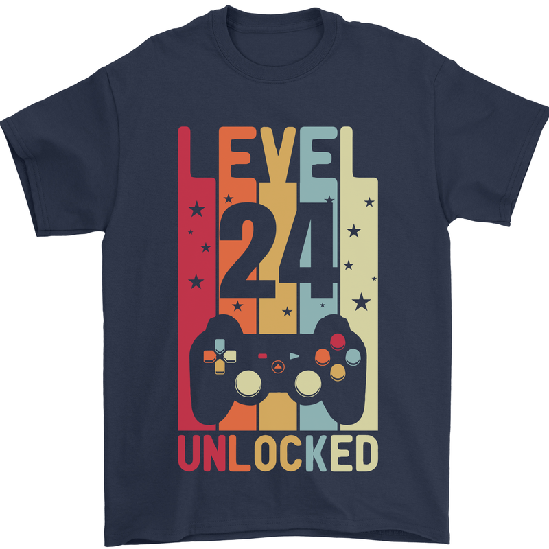 24th Birthday 24 Year Old Level Up Gamming Mens T-Shirt 100% Cotton Navy Blue