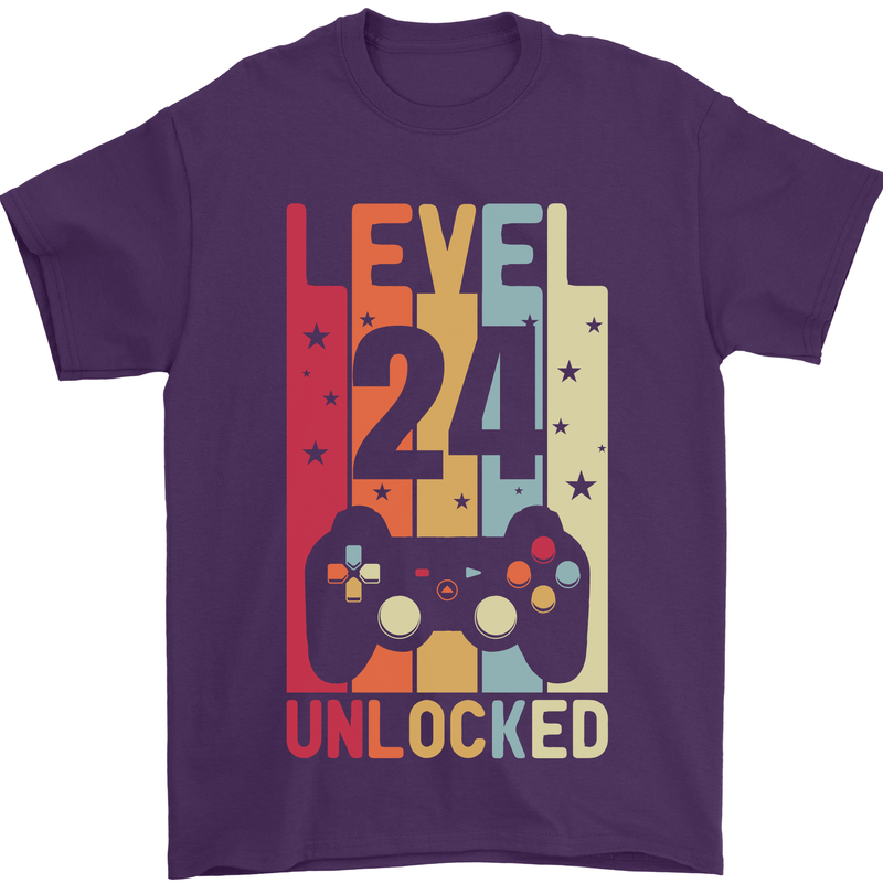 24th Birthday 24 Year Old Level Up Gamming Mens T-Shirt 100% Cotton Purple