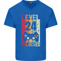 24th Birthday 24 Year Old Level Up Gamming Mens V-Neck Cotton T-Shirt Royal Blue