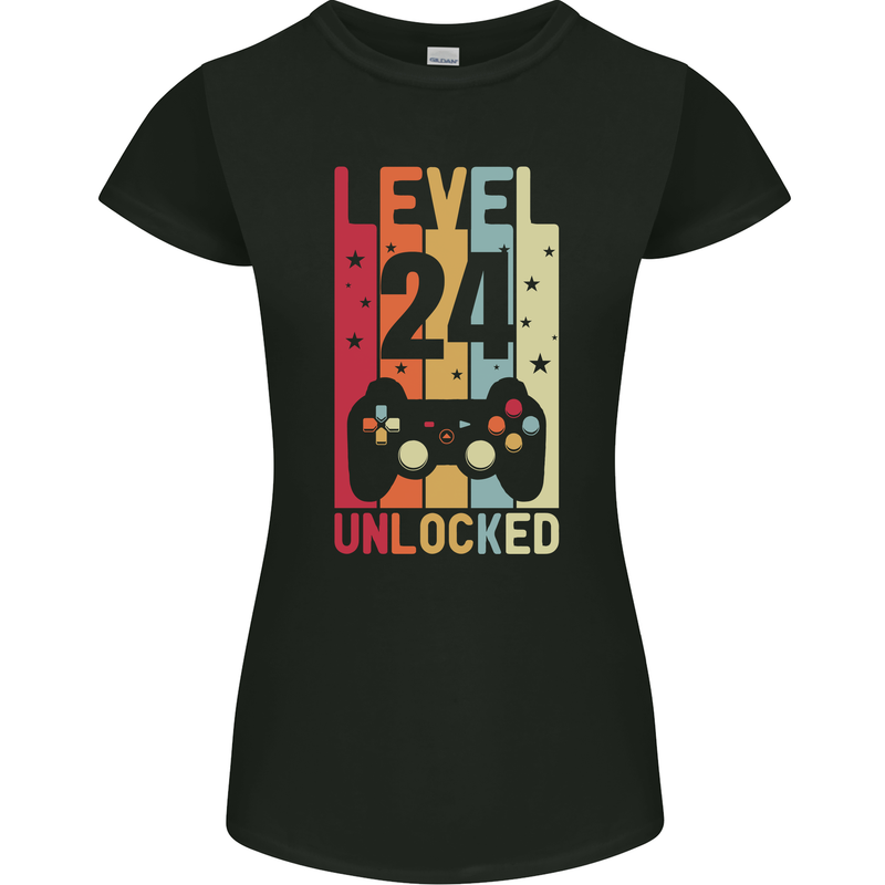 24th Birthday 24 Year Old Level Up Gamming Womens Petite Cut T-Shirt Black