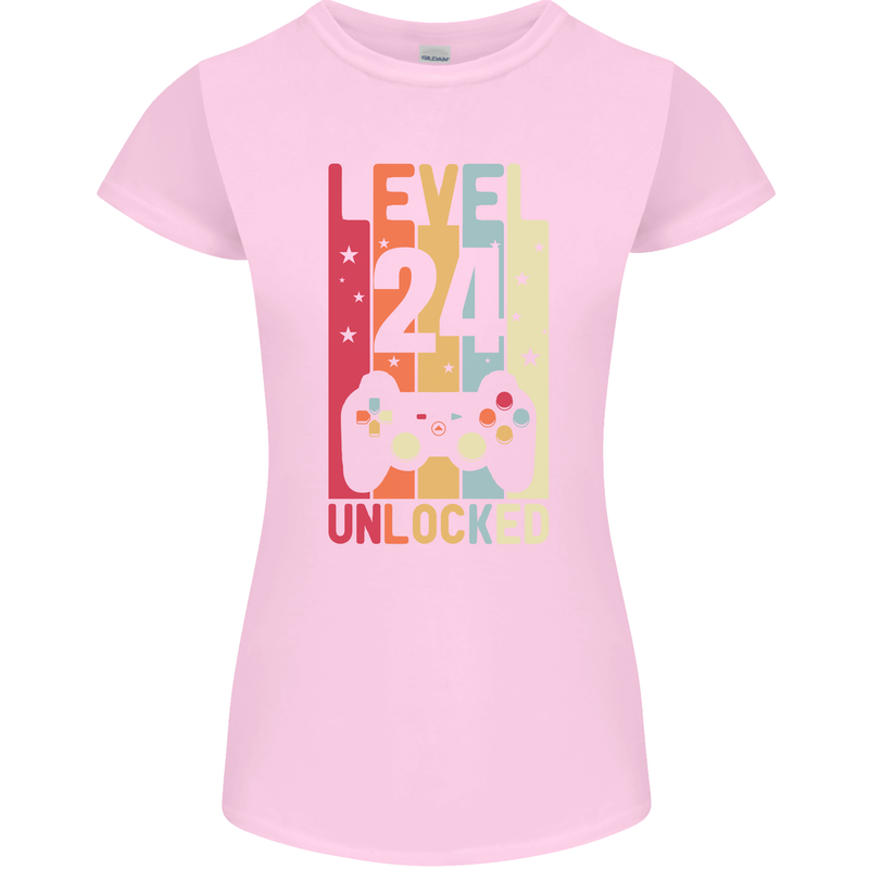 24th Birthday 24 Year Old Level Up Gamming Womens Petite Cut T-Shirt Light Pink