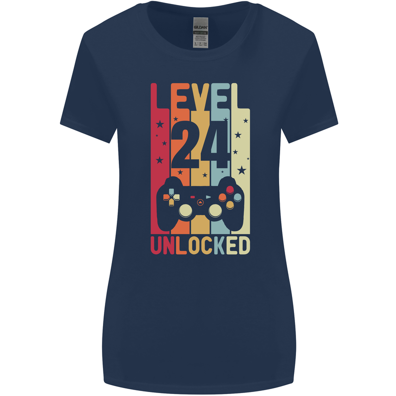 24th Birthday 24 Year Old Level Up Gamming Womens Wider Cut T-Shirt Navy Blue