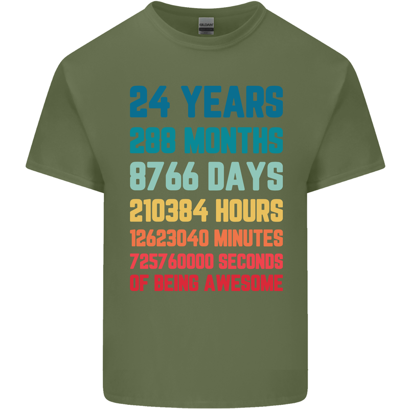 24th Birthday 24 Year Old Mens Cotton T-Shirt Tee Top Military Green