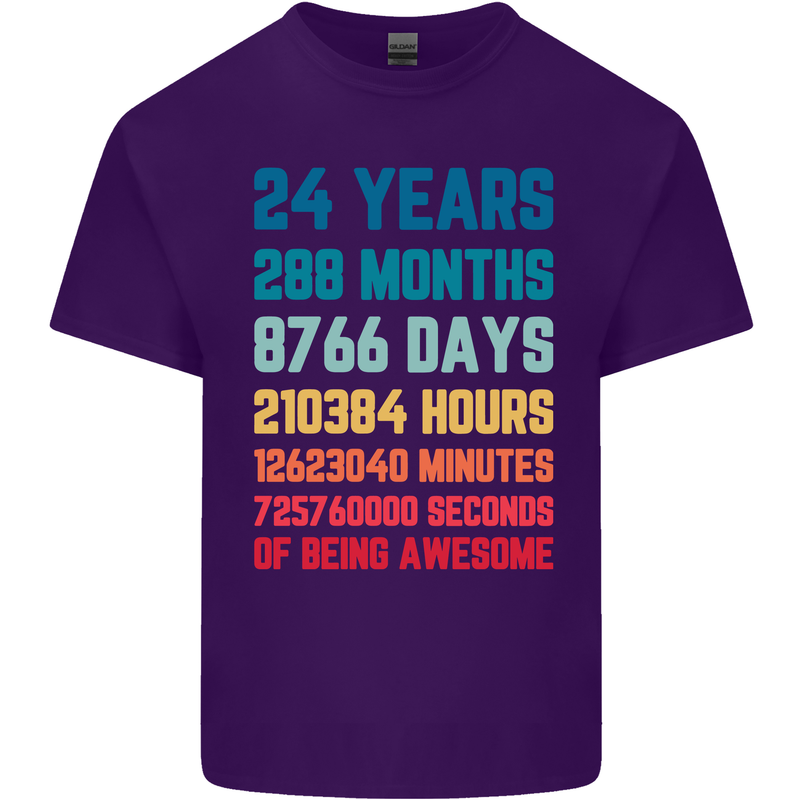 24th Birthday 24 Year Old Mens Cotton T-Shirt Tee Top Purple