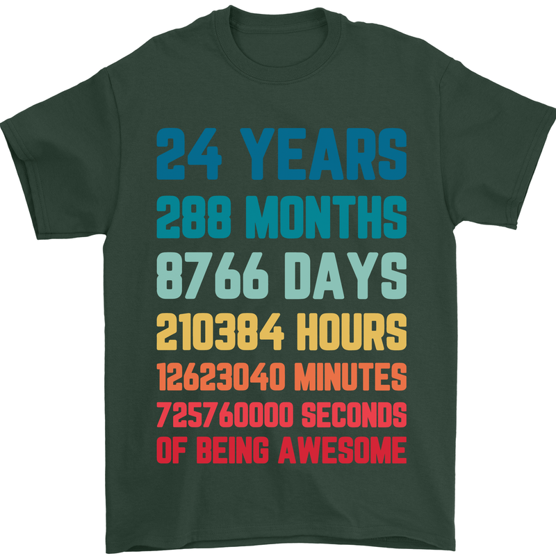 24th Birthday 24 Year Old Mens T-Shirt 100% Cotton Forest Green