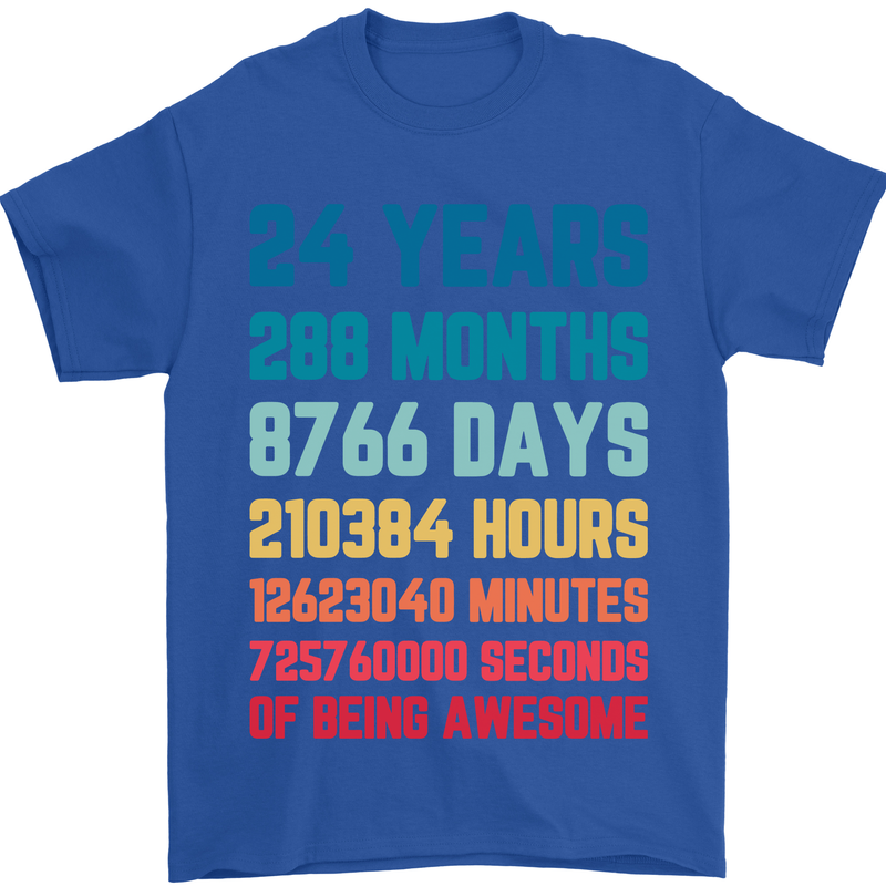 24th Birthday 24 Year Old Mens T-Shirt 100% Cotton Royal Blue