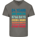 24th Birthday 24 Year Old Mens V-Neck Cotton T-Shirt Charcoal