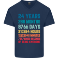 24th Birthday 24 Year Old Mens V-Neck Cotton T-Shirt Navy Blue