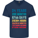 24th Birthday 24 Year Old Mens V-Neck Cotton T-Shirt Navy Blue