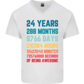 24th Birthday 24 Year Old Mens V-Neck Cotton T-Shirt White
