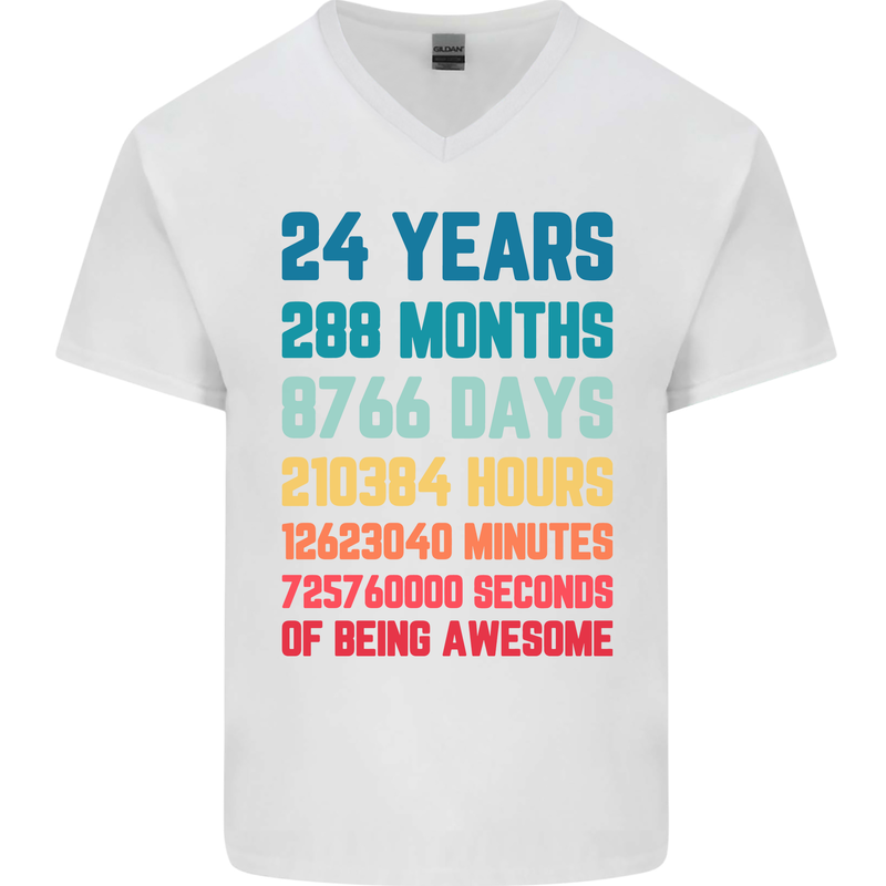 24th Birthday 24 Year Old Mens V-Neck Cotton T-Shirt White