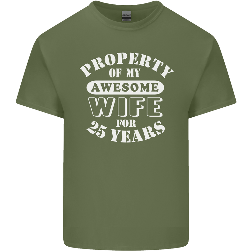 25 Year Wedding Anniversary 25th Funny Wife Mens Cotton T-Shirt Tee Top Military Green
