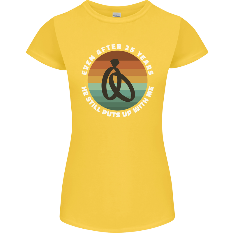 25 Year Wedding Anniversary 25th Marriage Womens Petite Cut T-Shirt Yellow