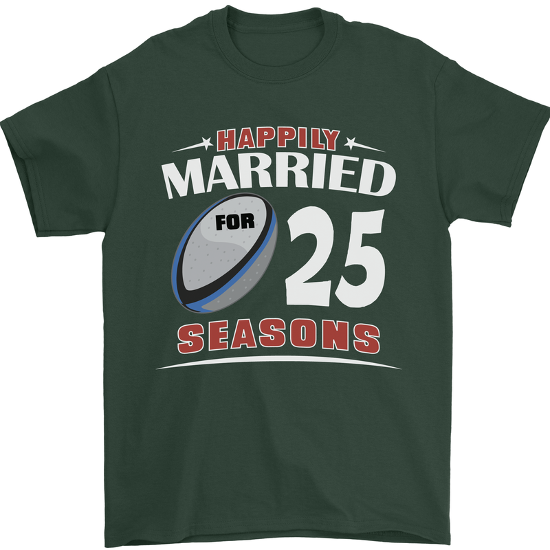 25 Year Wedding Anniversary 25th Rugby Mens T-Shirt 100% Cotton Forest Green