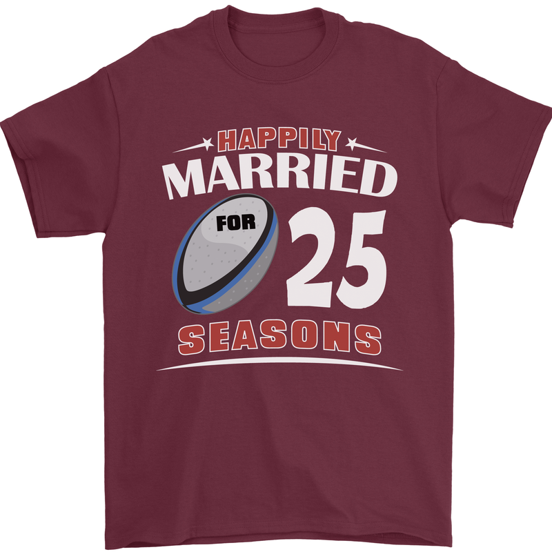 25 Year Wedding Anniversary 25th Rugby Mens T-Shirt 100% Cotton Maroon
