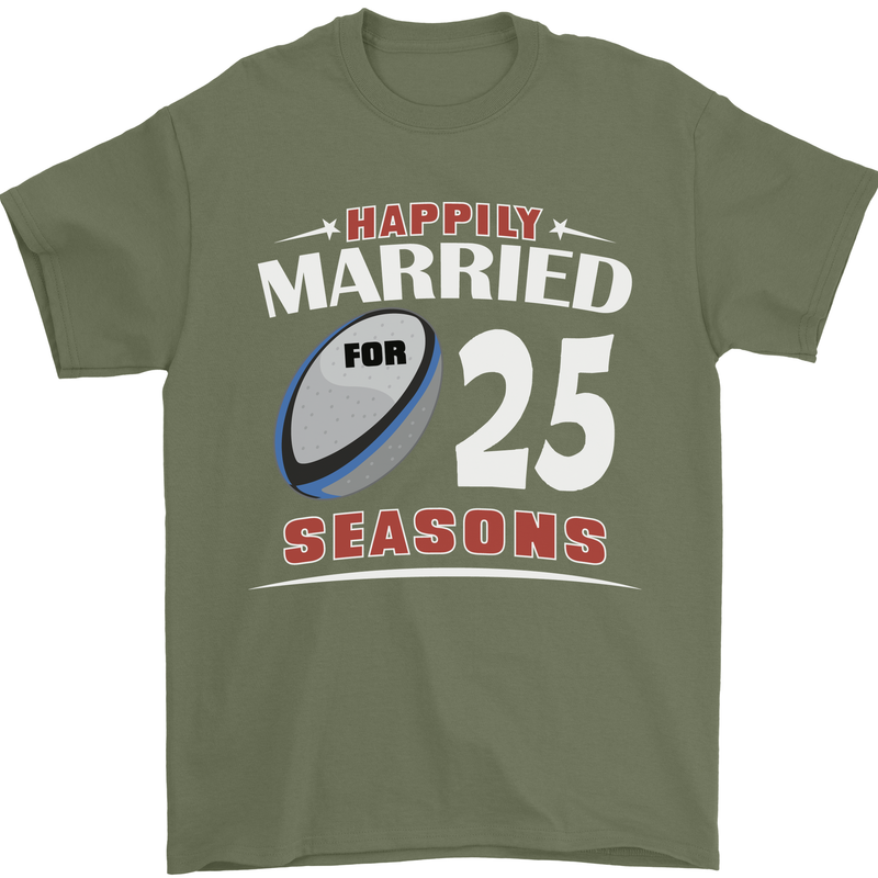 25 Year Wedding Anniversary 25th Rugby Mens T-Shirt 100% Cotton Military Green