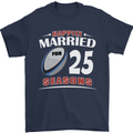 25 Year Wedding Anniversary 25th Rugby Mens T-Shirt 100% Cotton Navy Blue