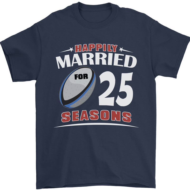 25 Year Wedding Anniversary 25th Rugby Mens T-Shirt 100% Cotton Navy Blue