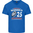 25 Year Wedding Anniversary 25th Rugby Mens V-Neck Cotton T-Shirt Royal Blue