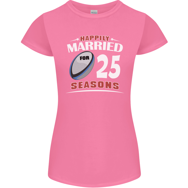 25 Year Wedding Anniversary 25th Rugby Womens Petite Cut T-Shirt Azalea